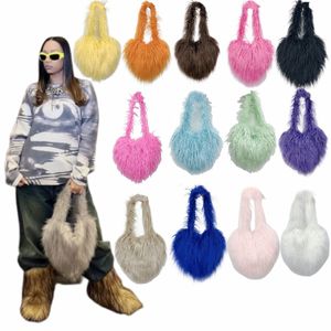 Damenhandtaschen, Bonbonfarbene Plüschhandtaschen,Pelzige weiche Umhängetasche geeignet, süße modische Plüschtasche für Frauen Winter（Rosa）