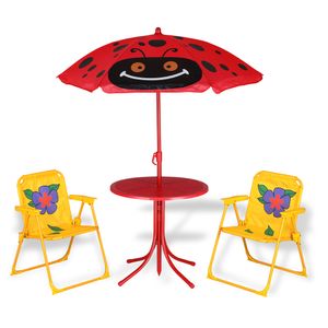 DEUBA Kindersitzgruppe 2x Klappstuhl 1x Tisch mit Sonnenschirm Kindermöbel Garten Tisch Sitzgruppe für Kinder