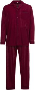 Herren Pyjama lang Knopfleiste mit Brusttasche geknöpft Baumwolle Schlafanzug, Farbe:Bordeaux, Größe:L