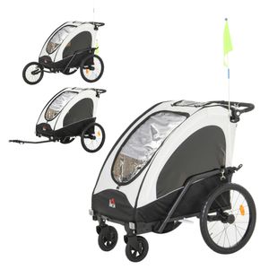 Cyklistický vozík 440-014, 3v1, pro 2 děti, hliníkový, bíločerný, 150 x 85 x 107 cm