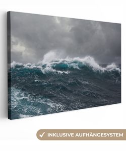 OneMillionCanvasses® - Leinwandbilder - 120x80 cm, Meer - Sturm - Welle, Wandbilder Kunstdruck Wanddekoration - Wanddekorationen - Wohnzimmer