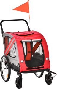 PawHut přívěs pro psy 2 v 1 a kočárek pro psy, přívěs pro psy, přívěs na kolo, kočárek pro psy s odrazkami pro středně velké psy do 20 kg, tkanina Oxford, červená barva