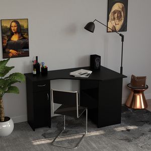 VCM Holz Eckschreibtisch Winkeltisch Schreibtisch Computertisch Schublade Linzia XL Schwarz