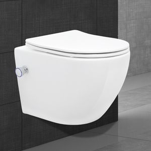 ECD Germany závesné WC bez ráfika s funkciou bidetu, 36x33x49 cm, biela farba, keramika, mäkko zatvárateľné WC sedadlo, odnímateľné, závesné WC s umývaním