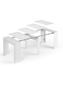 Compton-Konsole, ausziehbarer Esstisch, Tisch mit Mehrzweckverlängerungen, erweiterbar auf bis zu 10 Sitzplätze, cm 51 / 237x90h78, glänzend weiß