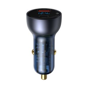 Baseus USB / USB typu C nabíjačka do auta 65 W 5 A SCP Quick Charge 4.0+ Power Delivery 3.0 LCD displej sivý (CCKX-C0G)