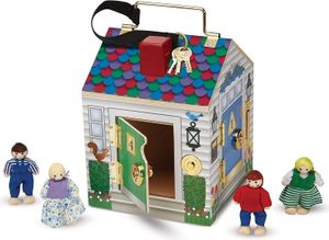 Domek z dzwonkiem do drzwi Drewniany domek dla lalek z dźwiękiem dzwonka do drzwi