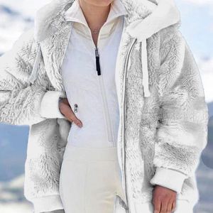 Damen Flauschige Winter Warm Plüschfutter Reißverschluss Kapuzenjacke,Farbe: Weiß,Größe:5XL