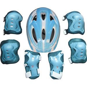 7 Stück Helm Schutzausrüstung Kinder Rollschuhe Fahrrad Schutzhelm Knie Ellbogen Handgelenk Schutz Pad Set, Hellblau