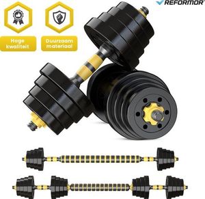 Reformor® - Hantelset - Kurzhantelset - Verstellbare Kurzhanteln – 40KG - Hantelstange mit Gewichten – Gelb