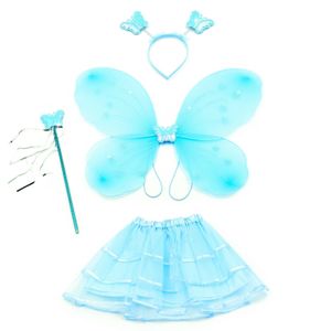 Zauberfee Kinder Kostüm Blau - Feenflügel Schmetterlingshaarreif Zauberstab