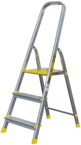 Haushaltsleiter mit 3 Stufen – Profi-Leiter aus Aluminium, 2,5m Arbeitshöhe, bis zu 120 kg Belastung, Stehleiter für Haus und Wohnung