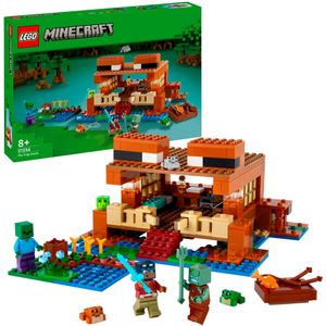 LEGO Minecraft Das Froschhaus, Spielzeug-Haus mit Figuren inkl. Zombie, Schleim und Ertrunkener, plus Zubehör wie Spielzeug-Boot und Werkbank, Geschenk für Jungs und Mädchen ab 8 Jahren 21256