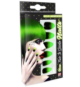 12 Selbstklebende Stiletto Fingernägel - viele Farben Schwarz, neon grün