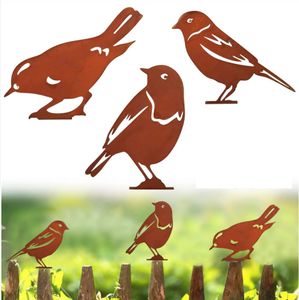 3er Set Rost Vogel Gartendekoration Vogel-Gartenpflock aus Metall mit Schraube zum Einschrauben in Holz, Vintage Gartendeko
