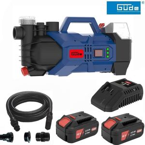 Güde Gartenpumpe GP 18 V mit 2 Akkus 4.0 Ah Wasserfilter Saugschlauch