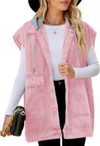 ASKSA Damen Jeansweste Kapuze aermellos Laessige Locker Elegante Jeansjacke Jacke Mantel, B Rosa, M