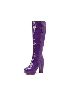 Stiefel Damen Side Reißverschluss Schuhe Block Heels Knie Hohe Plattformstiefel Anti Slip Chunky,Farbe:Violett,Größe:41