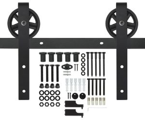 Natural Goods Berlin Schiebetürsystem MODELL O, pulverbeschichtet, 2m oder 4m, Scheunentor, Küchentür, Raumtrenner, Beschlag, Barn Door, Schwarz, Modell "O 200"