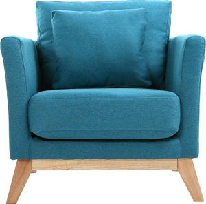 Miliboo - Abnehmbarer skandinavischer Sessel aus Entenblauem Stoff und hellem Holz OSLO