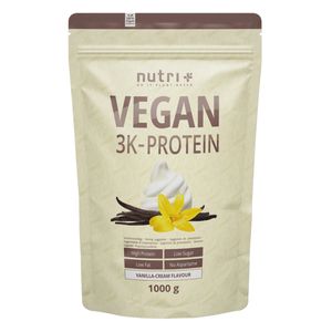 Protein Vegan 1kg - über 80 % pflanzliches Eiweiß - Nutri-Plus 3K-Proteinpulver - Veganes Eiweißpulver ohne Laktose & Milcheiweiß - Vanille