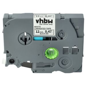vhbw 1x Schriftband-Kassette kompatibel mit Brother PT 350P, 3600, 4000, 350, 310B, 310, 320, 330 Etiketten-Drucker 8m x 12mm Schwarz auf Weiß