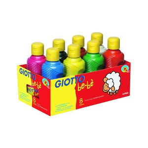 GIOTTO be-bè F532000: Temperafarben-Set für Kinder - 250 ml - mit 8 Farben - direkt malfertig - inklusive Dosierer in der Kappe - abwaschbar