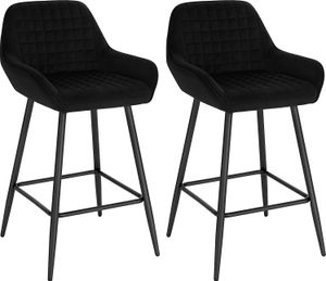 WOLTU Barhocker 2er Set Designer Barstuhl Polsterhocker mit Armlehnen Hocker Tresenhocker Bistrohocker mit Rückenlehne Fußstütze Samt, Schwarz
