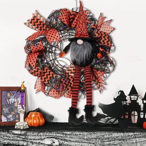 Halloween Kranz Vordertür Dekoration langbeinige Gnom-Puppe Hanging Ornamente Horror Party Szene Layout Requisiten Feindliche Puppenkranz-Veranda im Freien Wallfenster Dekoration im Freien