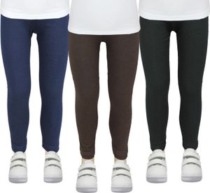 TupTam Mädchen Leggings Herbst Leggins Winterleggings Thermoleggins 3er Pack, Farbe: Schwarz / Braun / Dunkelblau, Größe: 146