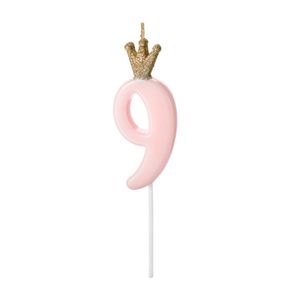 Kuchenkerze - Zahl mit Krone rosa / hellblau -verschiedene Zahlen- PartyDeco Farben allgemein: Rose, Zahlen & Buchstaben : Zahl 9