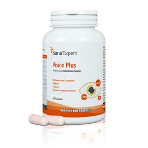 SanaExpert Vision Plus für Sehnerv, Sehkraft und die Augen, mit natürlichem Tagetes-Extrakt, Lutein, Zeaxanthin, Coenzym Q10, Vitamin A und E, 60 Kapseln