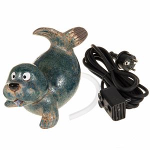 SIDCO Wasserspeier Seehund Miniteich Figur Keramik blau m. Pumpe Wasserspiel Teichdeko