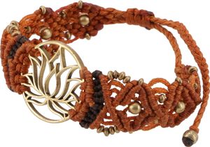 Goa Armband, Makramee, Festival Armband - Lotus/rostorange Modell 24, Baumwolle, 24*3*0,5 cm, Armreifen & Armbänder Modeschmuck