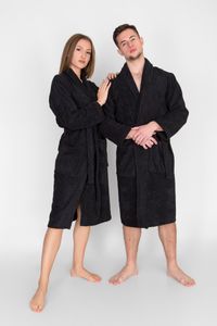Černý froté župan - Tuva Home - 100% bavlna 350g/m2 Uni dámský a pánský elegantní dlouhý župan Velikost: XL