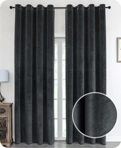 BEAUTEX Samt Vorhang, Ösen Verdunkelung Gardine, Velvet Blickdicht, 140x245 cm, Farbe wählbar (Dunkelgrau)