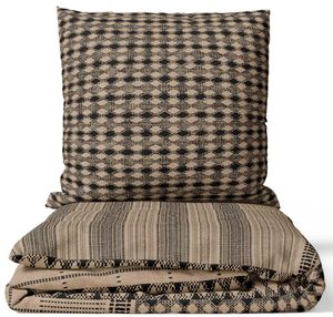 Bettwäsche 200x220 + 80x80 cm Baumwolle Renforce Beige Schwarz Streifen mit Reißverschluss, 3-teilig