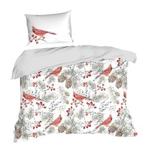 Eurofirany 2-dílné ložní prádlo 140x200 cm bílý červený pták Vánoční dekorace