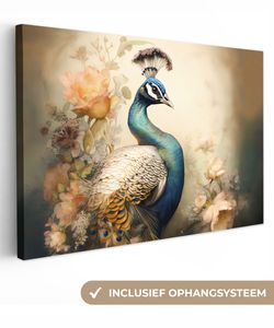 OneMillionCanvasses® - Maľba na plátne - Obraz na plátne Nástenná maľba na plátne - Páv - Pávie perá - Kvety - Botanické - 120x80cm - Fotografia na