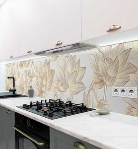 Küchenrückwand Abstrakt gezeichnete Blumen gold selbstklebend, groesse_krw:280 x 60cm