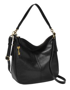 FOSSIL Leder Schultertasche Umhängetasche Jolie Hobo Black schwarz