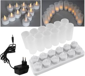 ChiliTec LED Kerze Batterie Teelichter im Glas 12 Stück mit Windschutz Aufladbar Kerzen Akku Ladestation Netzteil Tisch Deko für Party Hochzeit Weihnachten