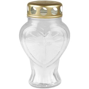 Grablicht Glas in Herzform ( Weiß ), Grabkerze mit ca. 30h Brenndauer