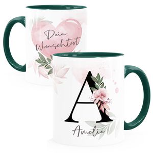 Kaffee-Tasse mit Buchstabe Initiale Monogramm personalisiert mit Namen Wunschtext persönliche Geschenke SpecialMe® inner-grün Keramik-Tasse