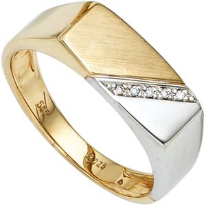 JOBO Herren Ring 585 Gold Gelbgold Weißgold bicolor 5 Diamanten Herrenring Größe 62