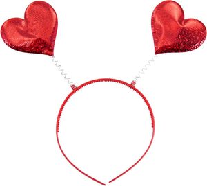 Oblique Unique Herz Haarreifen mit 2 Glitzer Herzen Karneval Fasching Kostüm Accessoire
