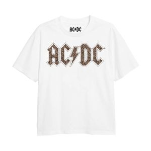 AC/DC - T-Shirt Logo für Mädchen TV2002 (116) (Weiß/Braun)