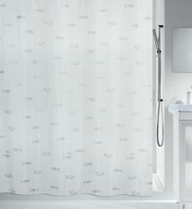 Spirella Anti-Schimmel Duschvorhang - Anti-Bakteriell, waschbar, wasserdicht, Polyester, „Kos“ 180x180cm Fische