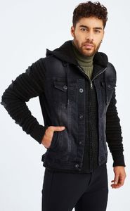 Pánský pletený svetr se stojáčkem Leif Nelson chunky knit stand-up collar LN-5755, černá antracitová / XL