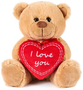 BRUBAKER Teddybär mit Herz Rot - I Love You - Teddy Plüschbär Kuscheltier Schmusetier - Braun, 25 cm